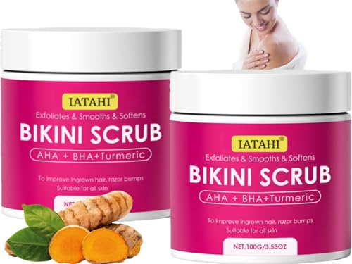 KöRperpeeling,Peeling für Die Bikinizone Mit 10% Aha+Bha Und Kurkuma,2pcs Peeling KöRperpeeling,Gegen Eingewachsene Haare Und Rasierpickel,für Die Bikinizone Und Die Achseln,100g