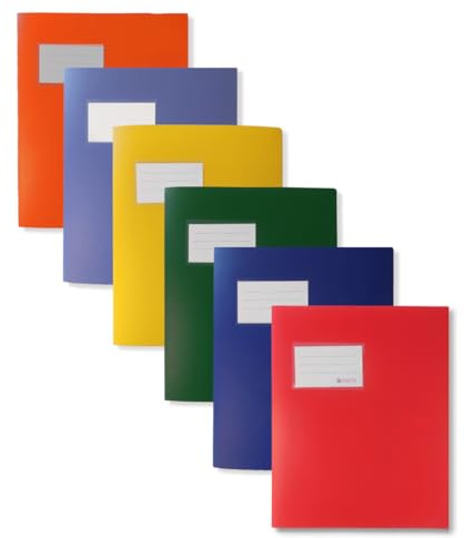 Rheita | stabile Plastik Schnellhefter 6er Set für Format A4, aus stabilem PP, mit Namensschild, mit Einstecktasche innen, rot, gelb, grün, blau, lila und orange (6 Farben)