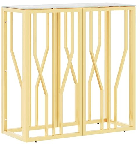 XHNIFBN Table Console Dorée 70x30x70 cm, Bout de Canapé en Acier Inoxydable et Verre Trempé Effet Marbre Noir, Table d'Entrée Moderne et Étroite pour Couloir et Salon