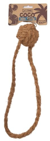 HAPPET Kokosfaser Kauspielzeug für Hunde 35 cm – Zerrspielzeug mit Ball & Schlaufe zum Kauen, Zerren, Apportieren & Beschäftigen, Naturspielzeug, robust, 100% natürlich, ohne künstliche Zusätze
