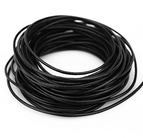 LolliBeads (TM) 2 mm Genuine Round Leather Cord Braiding String Black 10 Meters (10 Yards)