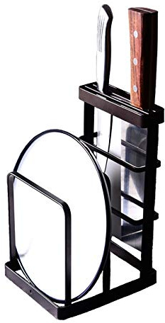 VANRA Metal Steel Cutting Board Holder Knife Block Kitchen Organizer Pantry Bakeware Rack Pan Pot Cover Lid Rack Stand (Bronze)