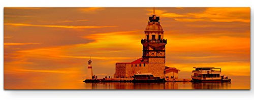 Eau Zone Wandbild auf Leinwand 150x50cm Maiden Tower kiz kulesi in Istanbul bei Sonnenuntergang
