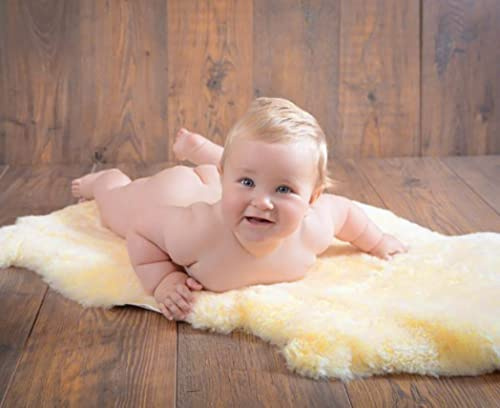HUAHOO Tapis en peau de mouton de qualité supérieure pour bébé – Couverture 100 % peau d'agneau naturelle – Couverture en laine à poils courts – Surmatelas pour lit d'hôpital (beige, pelote simple
