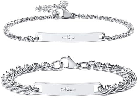 VNOX 2pcs Customizable Bracelets Couple Link Bracelets Personalized Engraved Couple Bracelets BFF Brother Sisters Bracelets Family Bracelets