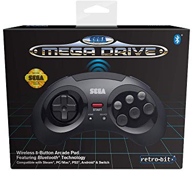 Retro-Bit Official SEGA Mega Drive Wireless Bluetooth Controller 8-Button Arcade Pad for PC, Switch, Mac, Steam, RetroPie, Raspberry Pi - Black