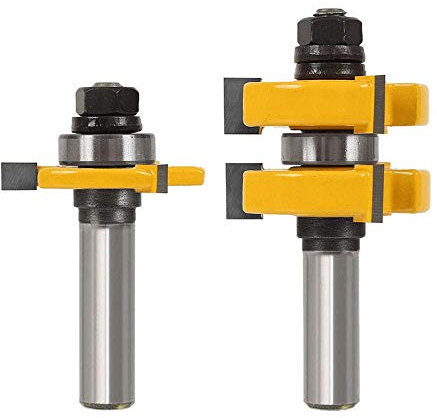 Bestgle 2pcs 1/2 Shank Tongue Groove Router Bit 3 Teeth Adjustable T Shape Panel Cabinet Door Flooring Wood Milling Tenon Cutter Woodworking Tools