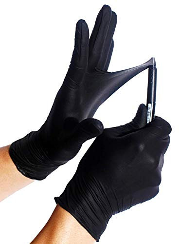 100x Heavy Duty (6mil) Nitrile Gloves - Disposable Gloves Powder Free Latex Free AQL 1.5 Heavy Work Mechanic Chemical Industry Dish Washing Janitorial Cleaning Black, M (7-8)