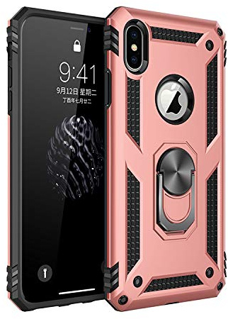 BestST Hülle für iPhone XS Max, 360 Grad Drehbar Ringhalter mit Magnetischer Handyhalter Auto Handyhülle für iPhone XS Max- Rosegold