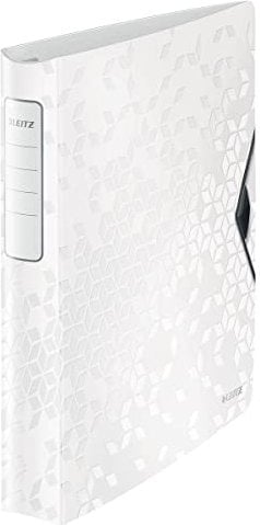Leitz Qualitäts-Ordner 180° Active WOW, A4, Perlweiß, 52 mm Rückenbreite Gummibandverschluss, 4 D-Ring Mechanik, Leichtes Polyfoam, WOW, 42400001
