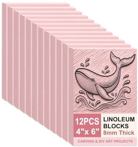 SGHUO 12pcs 4x6 Pink Rubber Carving Blocks Linoleum Block Stamp Making Kit