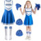 Aurasky Cheerleader Kostüm Kinder,Cheerleadering Outfit Mädchen, Cheerleader Kleid Mädchen mit Pompoms Socken, Cheer Uniformen für Karneval Fasching Halloween Mottoparty