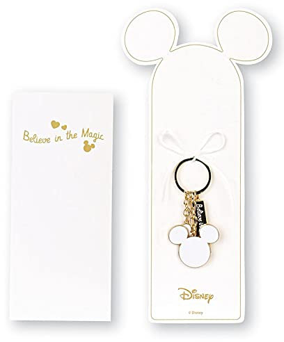 Ingrosso e Risparmio Portachiavi Disney con ciondoli Bianchi e Dorati di Topolino, bomboniere Originali 2021 Battesimo, Compleanno Bambino, con Astuccio Regalo (con Confezione Celeste)