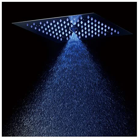 SHUGUANG 12 Inch LED Rain Shower Head Black 2 Function Rainfall Shower Head Ceiling Mount 304 Stainless Steel Square Showerhead Large 64 Colors Fixed Shower Head,Phone Control