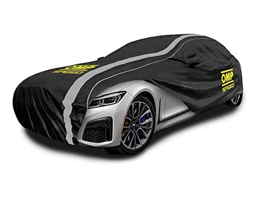 OMP SPEED AUTO SCHUTZHÜLLE OUTDOOR/INDOOR WASSERDICHTE 3 SCHICHTEN - AUTOABDECKUNG OUTDOOR/INDOOR GRÖSSE L (488x178x120 CM)