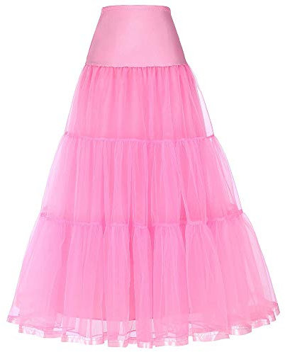 Linghe 50er Langer Petticoat gekräuselte Krinoline Vintage Hochzeit Braut Petticoat für Brautkleider Unterrock Rockabilly Tutu Rock (Rosa, M)