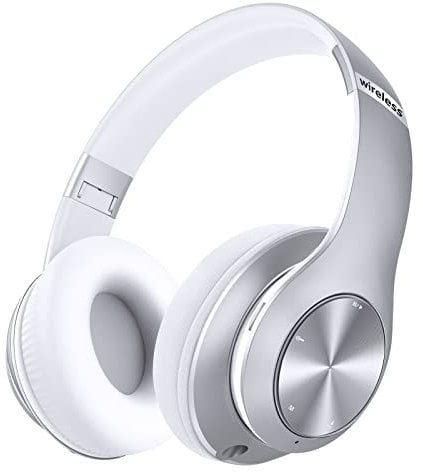 Bluetooth Headphones Over-Ear,Wireless Headphones with 6 EQ Modes, HiFi Stereo Foldable Headset with Microphone for Online Class, Office, PC, Phone (Silver)