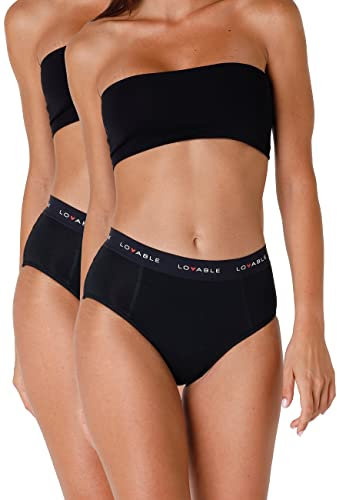 Lovable Slip Periodenunterwäsche mit hoher Taille und mit Stark Fluss Period Panties Bi-pack Damen x2 , Schwarz , M