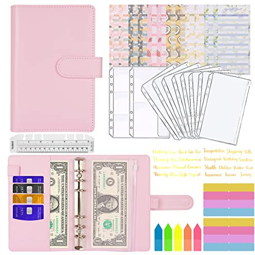 Budget Planner A6, MARICATO 29-Stück Binder Budget Notizbuch Geld Organizer Sparbuch, Bugetplaner Haushaltsbuch mit Geldfächer, Cash Stuffing Money Organizer mit Folien, Geld Sparen Mappe-Rosa