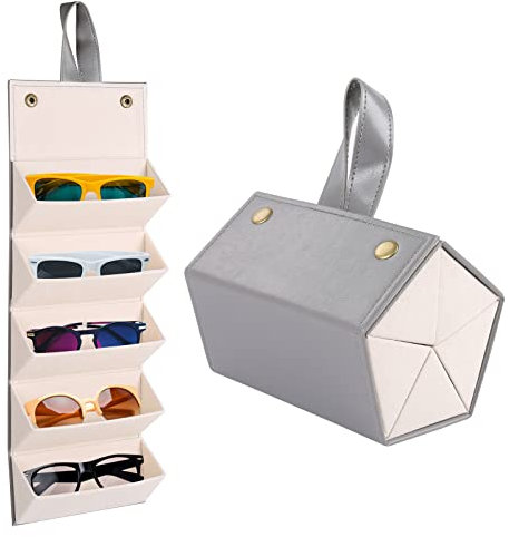 LogHog Sunglasses Organizer 5 Slots Travel Glasses Case Foldable Multiple Pairs Eyeglasses Storage Box Hanging Eyewear Holder
