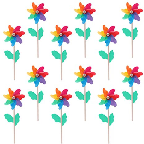 Toddmomy Spielzeug 12Pcs Ranibow Pinwheels Kinder Windmühle Spielzeuggarten Wechseln Whirligig ?enwindspielzeug mit Holzstangenblattgartendekor für Party im Freien 12 cm Kinderspielzeug