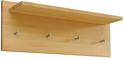 Holz-Projekt-Summer Wandgarderobe Ahorn mit Ablage und Kleiderhaken Wandpaneel Garderobe Hakenleiste Paneel Dielenmöbel Flurgarderobe Massivholz (100 x 35cm)