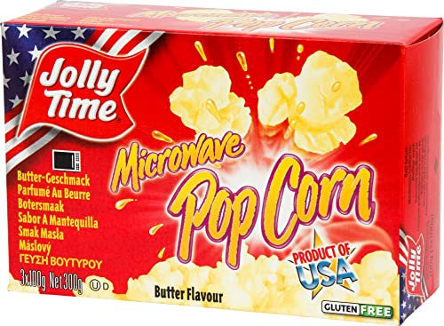 Jolly Time Microwave Popcorn Butter | Mikrowellen Popcorn mit Butter-Geschmack | USA Klassiker Popcorn für die Mikrowelle | Mikrowellenpopcorn Butter Taste, 300 g (3 x 100g)