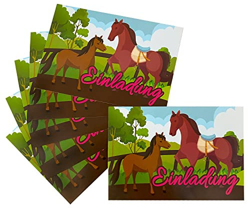 Oblique Unique® Pferde Einladungskarten 6-er Karten Set Einladungen für Pferde Party Kindergeburtstag Schuleinführung mit niedlichen Pferd Motiven