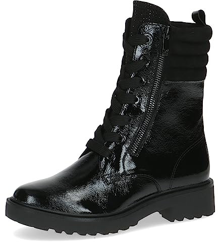 CAPRICE Damen Stiefeletten zum Schnüren Memotion Lack mit Reißverschluss Weite G, Schwarz (Black Comb), 37 EU