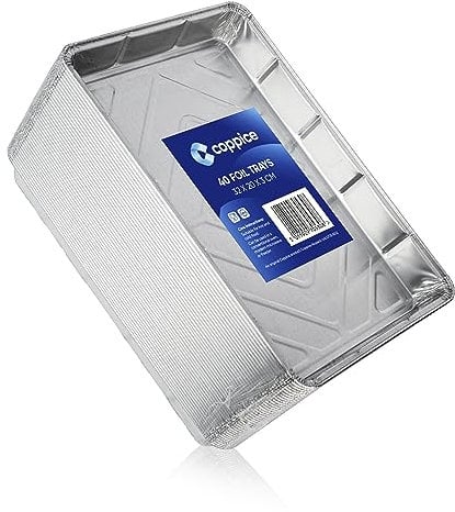 Coppice Bandejas de Aluminio para Hornear, Asar, Parrilla, Barbacoa y Conservación de Alimentos | Apto para Horno, Microondas y Congelador | 32 x 20 x 3 cm (Pack de 40)