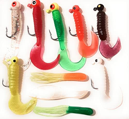 Weiche Angelköder, Jigkopf-Haken-Set, Crappie Jigs Heads Curly Grub Lures Tube Bait Jigs Mixed Color Soft Plastic Worm Swimbaits Tube Jigs Tackle für Barsch Forelle Salzwasser Süßwasser Angeln