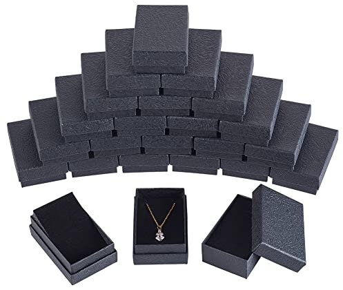 NBEADS 24 Stück schwarze Textur Karton Schmuck Boxen, 8.1x5.1cm Papier Schmuckschatullen Geschenkbox Verpackung Box mit schwarzem Schwamm innen für Halsketten Ohrringe Anhänger Armband Schmuck Display