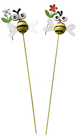 itsisa Blumenstecker Biene mit Blume 3D aus Metall (2er Set) - Frühlingsdeko, Pflanzstecker, Blumen Deko, Garten Deko