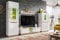 Wohnwand Fame Wohnzimmerset Wohnzimmer Wand Regal TV Wand Matt Hochglanz Vitrinenschrank Lowboard Wandregal mit LED (Weiss/Artisan Eiche)
