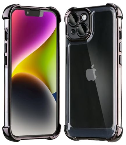 TEOPHA Case for iPhone 14 (6.1 Inch),Non-Yellowing Anti-Scratch Shockproof Bumper Clear Hard Back Thin Slim Fit Electroplating Phone Cover for iPhone 14 (Black Border, Translucent)