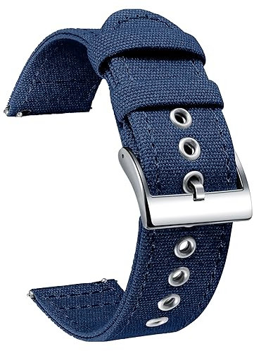 BINLUN Canvas Uhrenarmband Schnellverschluss Stoff Uhrenarmbänder 18mm 20mm 22mm 24mm Textil Ersatzarmbänder für Herren und Damen mit Silber/Schwarze Schnalle