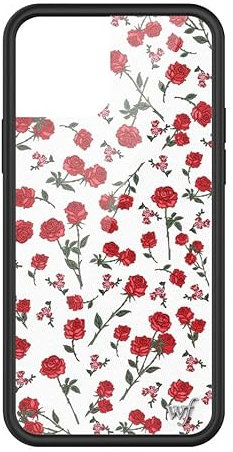 Wildflower Schutzhülle für Apple iPhone 12 / 12 Pro, Rot, Weiß, Blumen, Rosen, trendig, kokett, schützender schwarzer Bumper, 1,2 m Falltest-zertifiziert, kleines Unternehmen im Besitz von Frauen