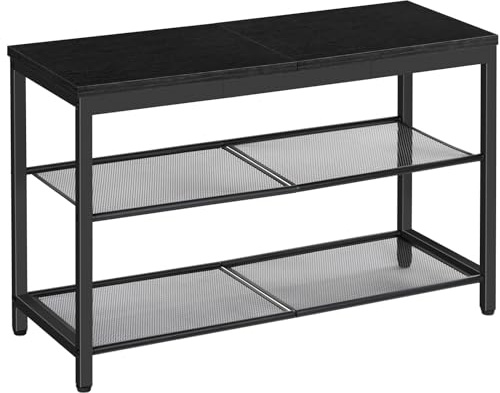 HOOBRO Shoe Rack, 3-Tier Shoe Bench with 2 Mesh Shelves, Shoe Storage Bench with Seat, for Entryway, Hallway, Living Room, Small Space, Easy Assembly, Rustic Brown EBB75HX01