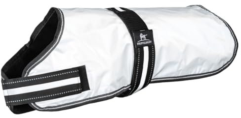 Knuffelwuff Hundemantel komplett reflektierend 80cm - Warmer Mantel mit Klettverschluss für kleine, mittelgroße und große Hunde - Wasserabweisend, Windabweisend - Sicherheitsweste mit Geschirrloch
