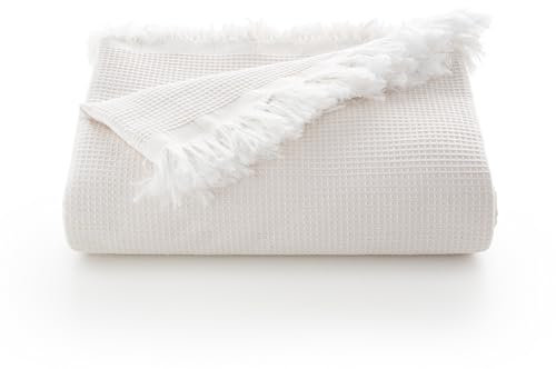 GAMUSI Plaid multifonction pour lit de 90/105 cm et canapé. Plaid Housse de canapé 2 places en coton doux et respirant nid d'abeille - 180 x 280 cm, écru