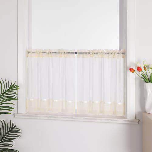 Joyswahl Leinenoptik Scheibengardine im Landhausstil »Jasmin« Cáfe Gardinen Transparent Kurz Küchengardinen Bistrogardinen Wohnzimmer Beige HxB 45x120cm 1 Stück