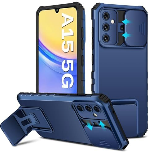 Cover compatibile con Samsung Galaxy A15, [Protezione fotocamera] Galaxy A15 Custodia con Supporto Slider protettiva Custodia per fotocamera per Samsung A15 5G/4G (Blu)