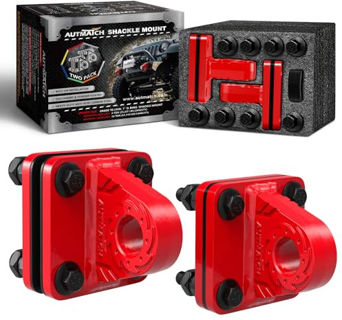 AUTMATCH D Ring Shackle Mount with Backer Plate (2 Pack) - Bolt On Clevis Mount Bumper Shackle Bracket, Max 24T (52,910 Lbs) for Bumper, Bucket, Trailer,Truck, Red