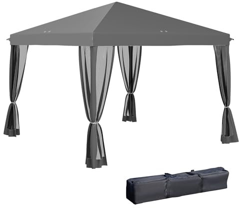 Outsunny Tonnelle Pop-up Barnum Pliant Style Colonial 3 x 3 m 4 mosquiteras + Bolsa de Transporte Gris