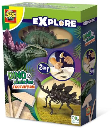 SES Creative 25094 Dino und Skelette ausgraben 2 in 1 - Stegosaurus - Lehrreiches Ausgrabungsspielzeug für Kinder