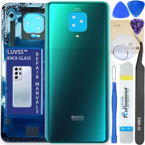 LUVSS Coperchio Copribatteria Scocca Vetro Posteriore Imposta per Xiaomi Redmi Note 9 PRO (Verde)