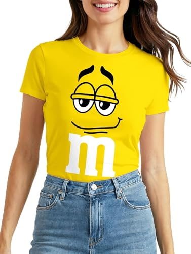 MoonWorks® Damen T-Shirt Fasching Karneval M Aufdruck Gruppen- Kostüm Verkleidung Last Minute Faschingskostüme Frauen Slim Fit Gelb XL