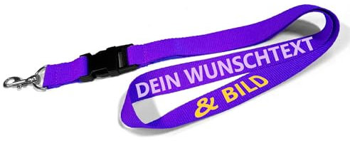 Kiwistar UG - Schlüsselband 25 mm - lila - bedruckt mit Ihrem eigenen Schriftzug und Foto - individuell personalisiert - Lanyards Geschenkartikel Wunschtext