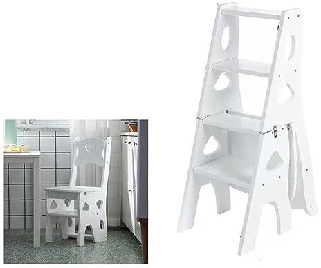 Escalera de Tijera Escalera plegable de 4 niveles, silla de escalera de madera multifuncional convertible 3 en 1, capacidad de 330 libras, escalera de exhibición de soporte for plantas y estante de al