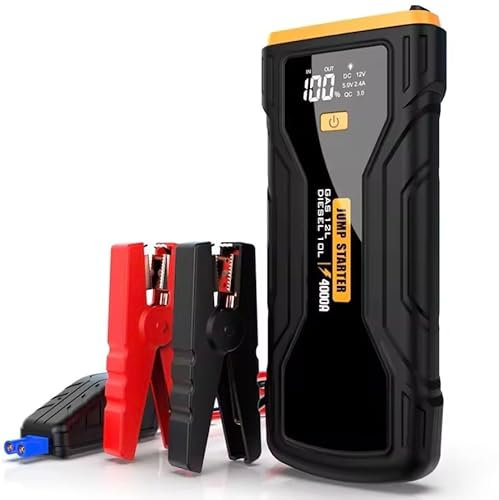 Car Battery Jump Starter 4000Amp - 12V Portable Jumpstart Battery Pack Power Bank - Car Battery Charger and Jump Starter Power Pack for Cars - High-Powered Emergency Jump Pack Booster